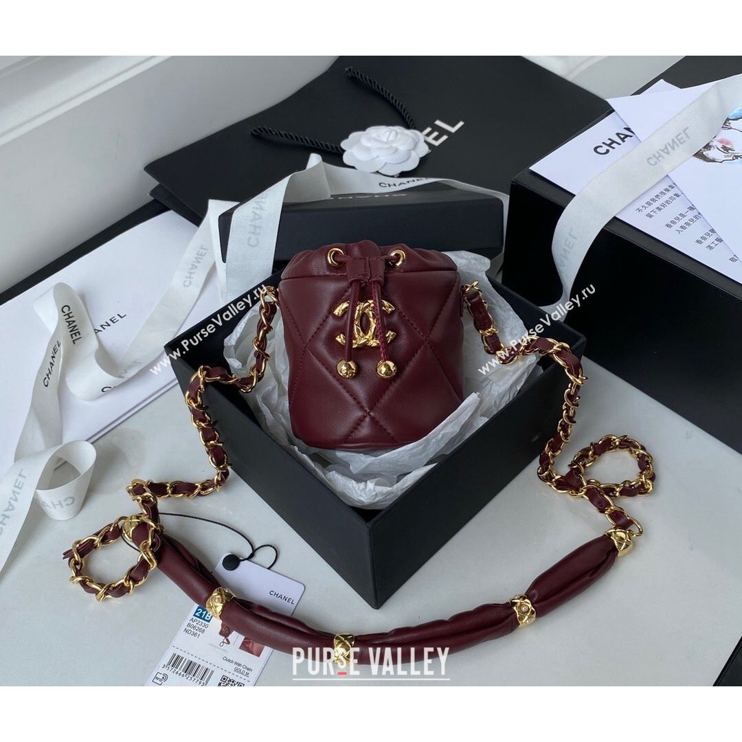 Chanel Lambskin Bucket Clutch with Chain and Rings AP2330 Burgundy 2021 (SSZ-21082819)