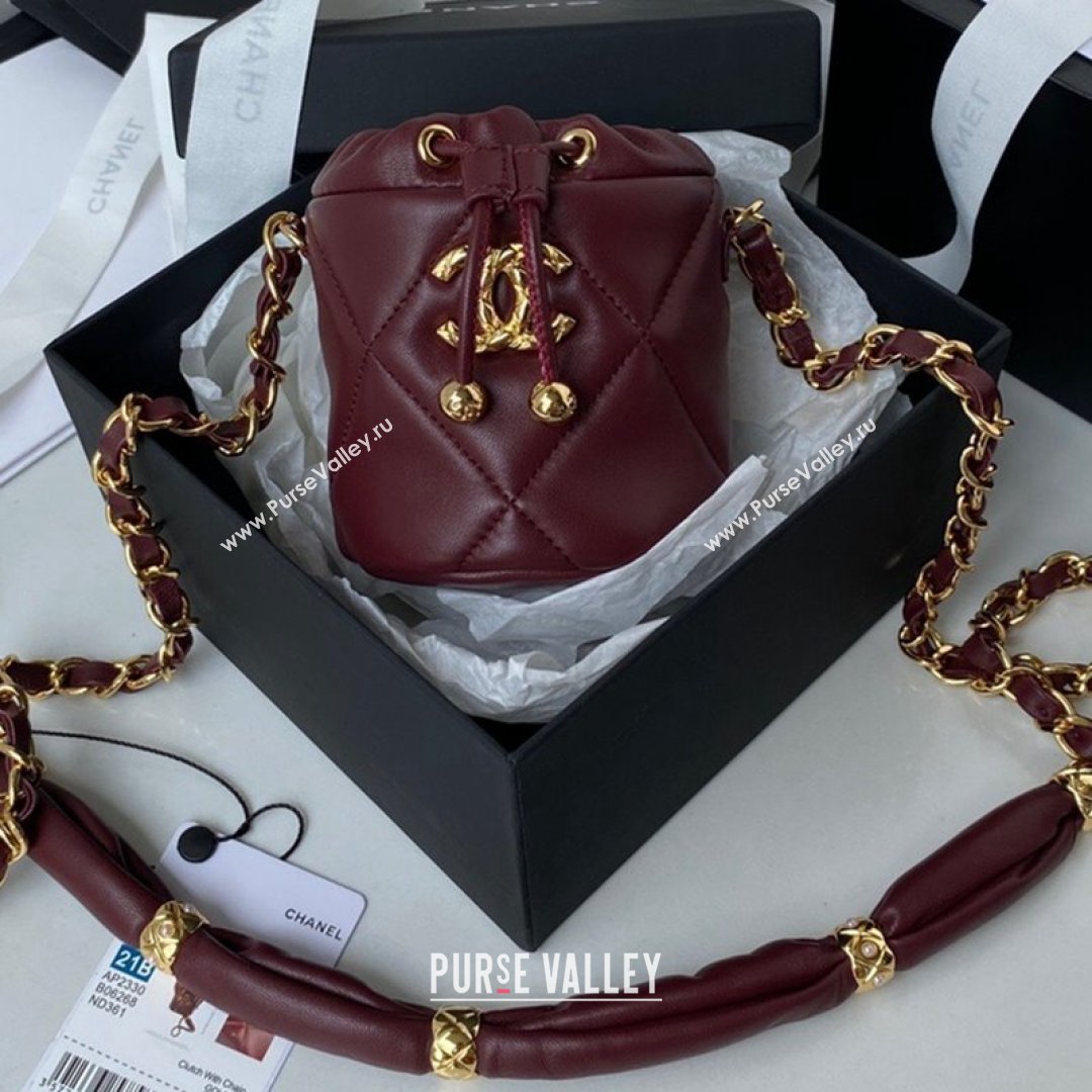 Chanel Lambskin Bucket Clutch with Chain and Rings AP2330 Burgundy 2021 (SSZ-21082819)