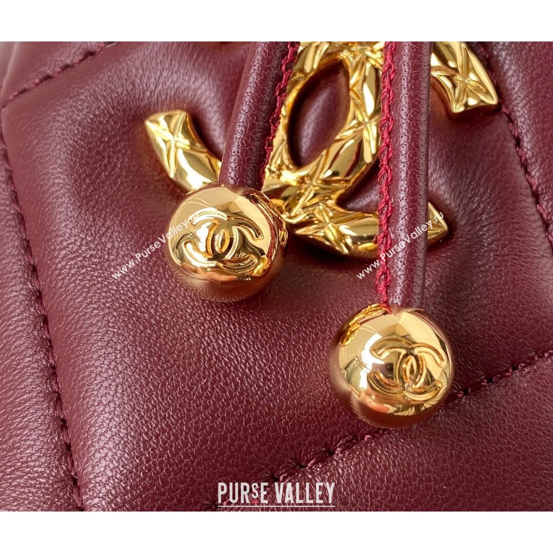 Chanel Lambskin Bucket Clutch with Chain and Rings AP2330 Burgundy 2021 (SSZ-21082819)