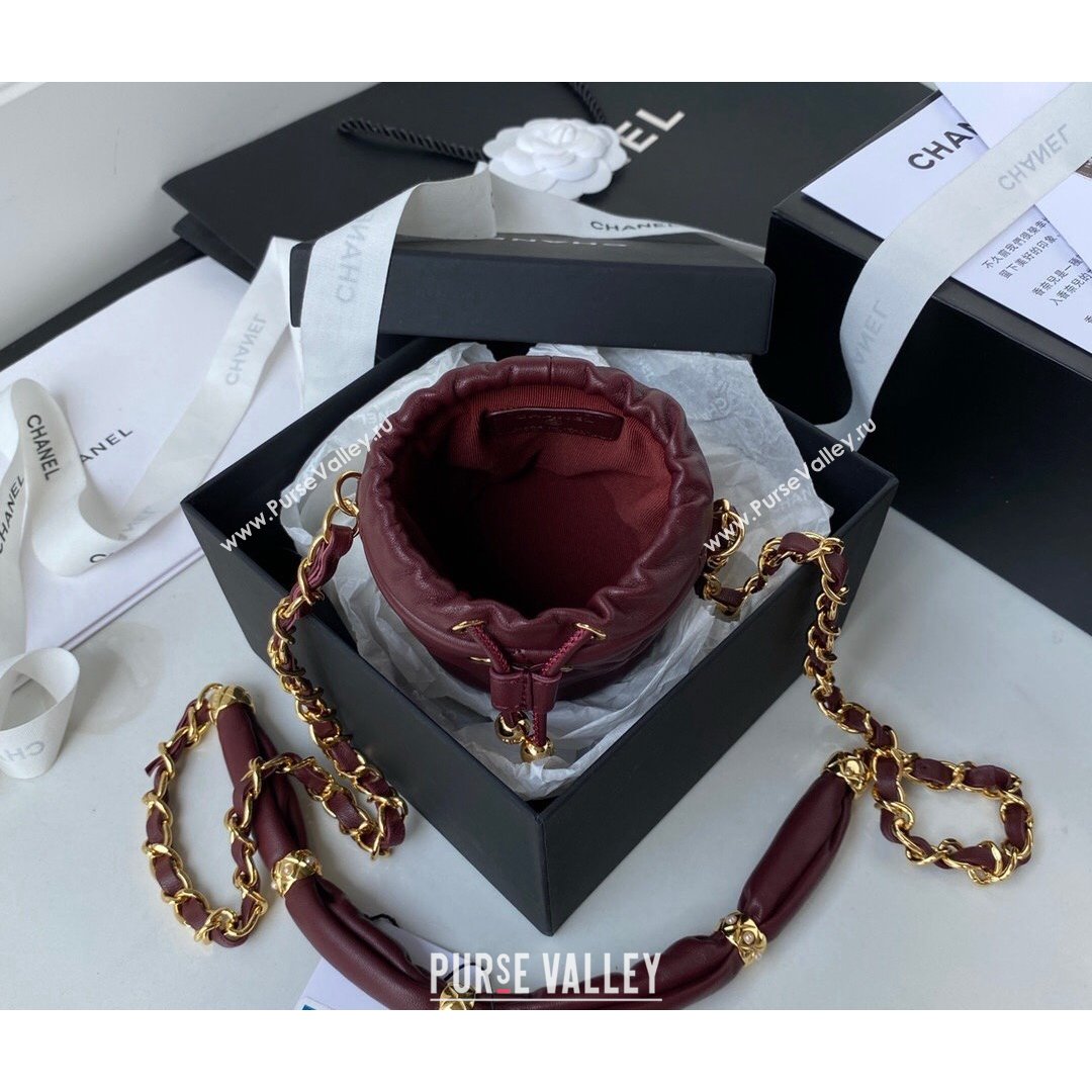 Chanel Lambskin Bucket Clutch with Chain and Rings AP2330 Burgundy 2021 (SSZ-21082819)