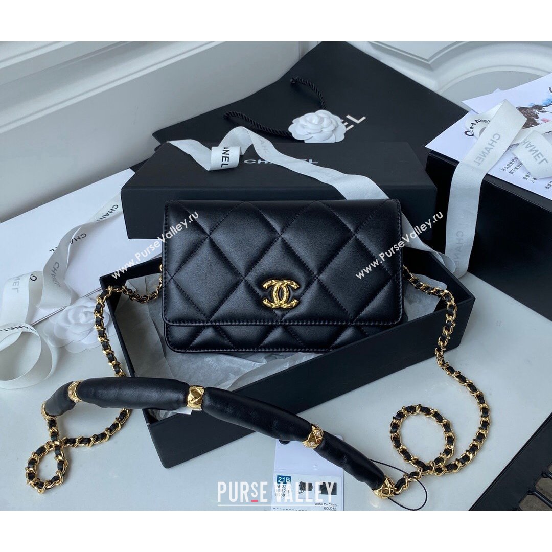 Chanel Lambskin Wallet on Chain WOC with Rings AP2236 Black 2021 (SSZ-21082822)