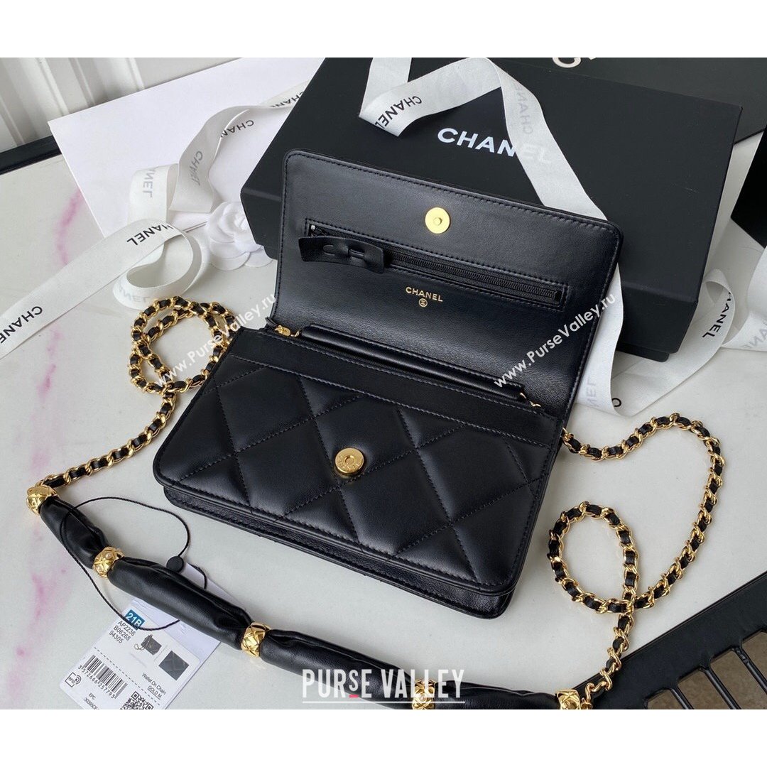 Chanel Lambskin Wallet on Chain WOC with Rings AP2236 Black 2021 (SSZ-21082822)