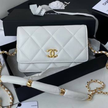 Chanel Lambskin Wallet on Chain WOC with Rings AP2236 White 2021 (SSZ-21082823)