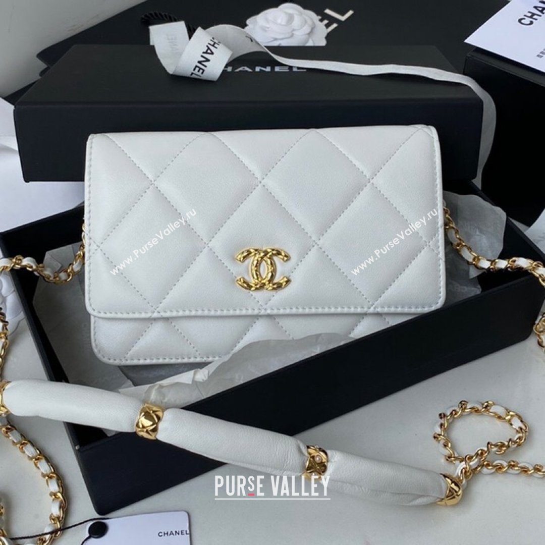 Chanel Lambskin Wallet on Chain WOC with Rings AP2236 White 2021 (SSZ-21082823)