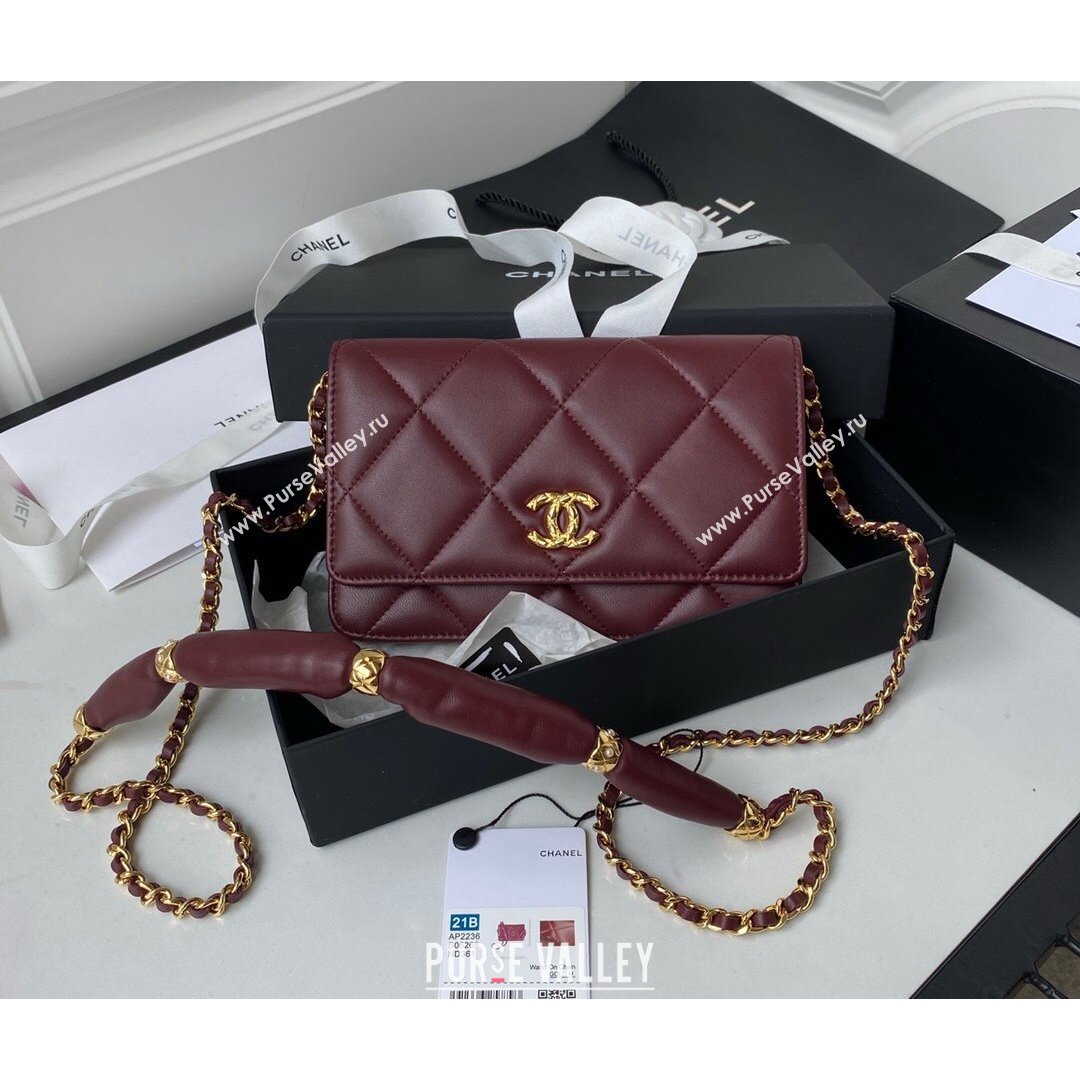 Chanel Lambskin Wallet on Chain WOC with Rings AP2236 Burgundy 2021 (SSZ-21082824)