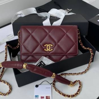 Chanel Lambskin Wallet on Chain WOC with Rings AP2236 Burgundy 2021 (SSZ-21082824)