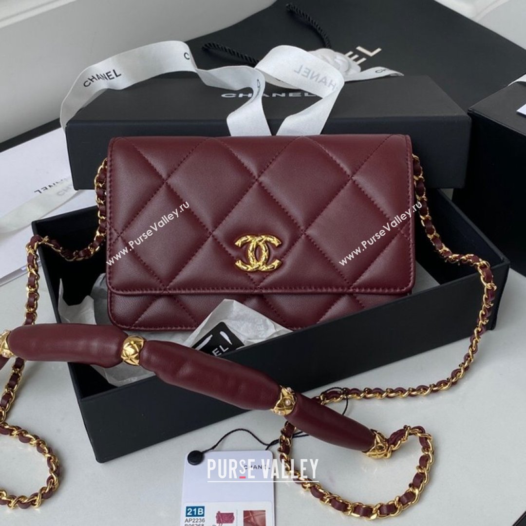 Chanel Lambskin Wallet on Chain WOC with Rings AP2236 Burgundy 2021 (SSZ-21082824)