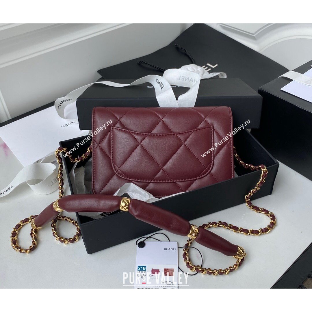 Chanel Lambskin Wallet on Chain WOC with Rings AP2236 Burgundy 2021 (SSZ-21082824)