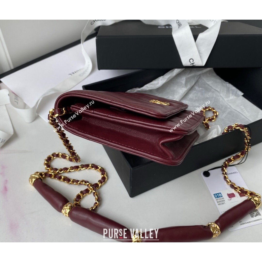 Chanel Lambskin Wallet on Chain WOC with Rings AP2236 Burgundy 2021 (SSZ-21082824)