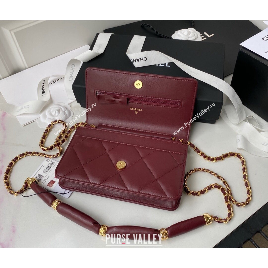 Chanel Lambskin Wallet on Chain WOC with Rings AP2236 Burgundy 2021 (SSZ-21082824)