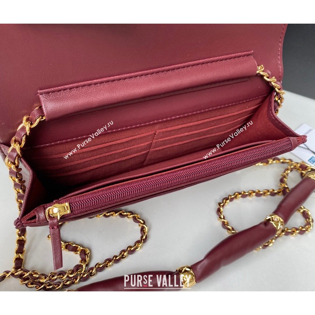 Chanel Lambskin Wallet on Chain WOC with Rings AP2236 Burgundy 2021 (SSZ-21082824)