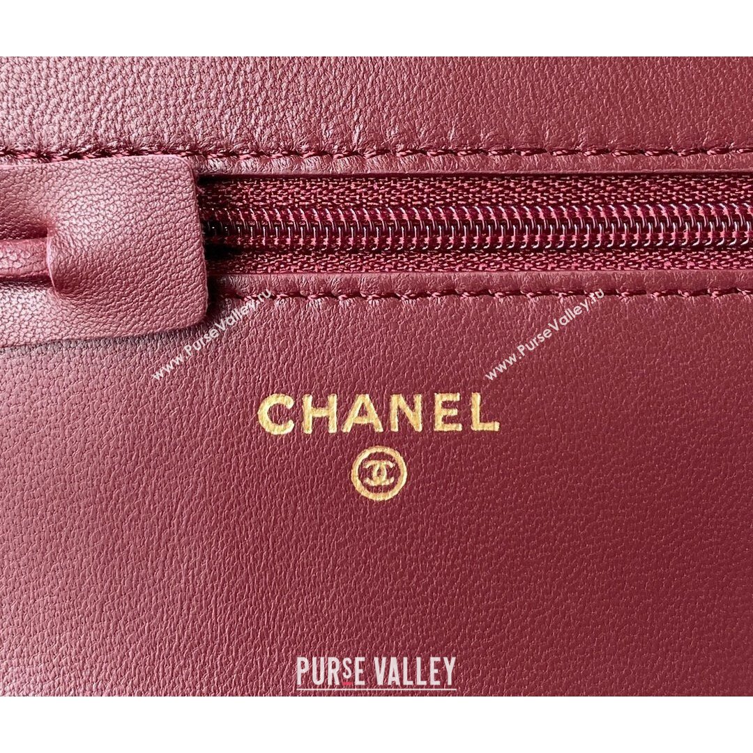 Chanel Lambskin Wallet on Chain WOC with Rings AP2236 Burgundy 2021 (SSZ-21082824)