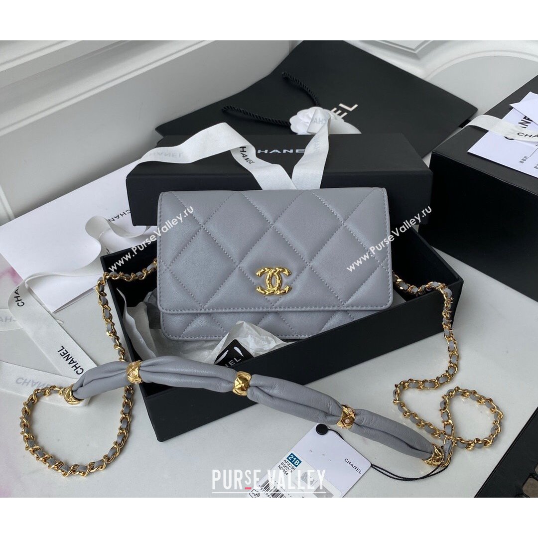 Chanel Lambskin Wallet on Chain WOC with Rings AP2236 Gray 2021 (SSZ-21082825)