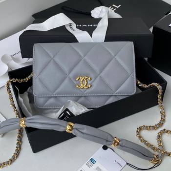 Chanel Lambskin Wallet on Chain WOC with Rings AP2236 Gray 2021 (SSZ-21082825)