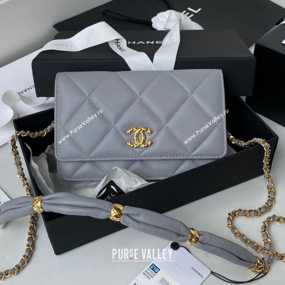 Chanel Lambskin Wallet on Chain WOC with Rings AP2236 Gray 2021 (SSZ-21082825)