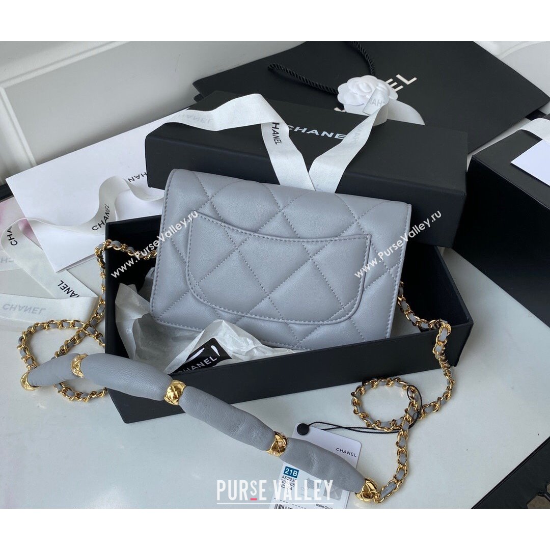 Chanel Lambskin Wallet on Chain WOC with Rings AP2236 Gray 2021 (SSZ-21082825)
