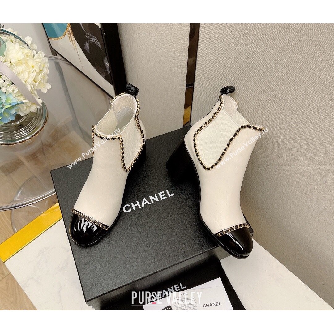 Chanel Lambskin Chian Heel Short Boots 7cm White 2021 (MD-21080947)