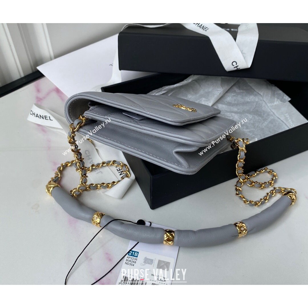 Chanel Lambskin Wallet on Chain WOC with Rings AP2236 Gray 2021 (SSZ-21082825)