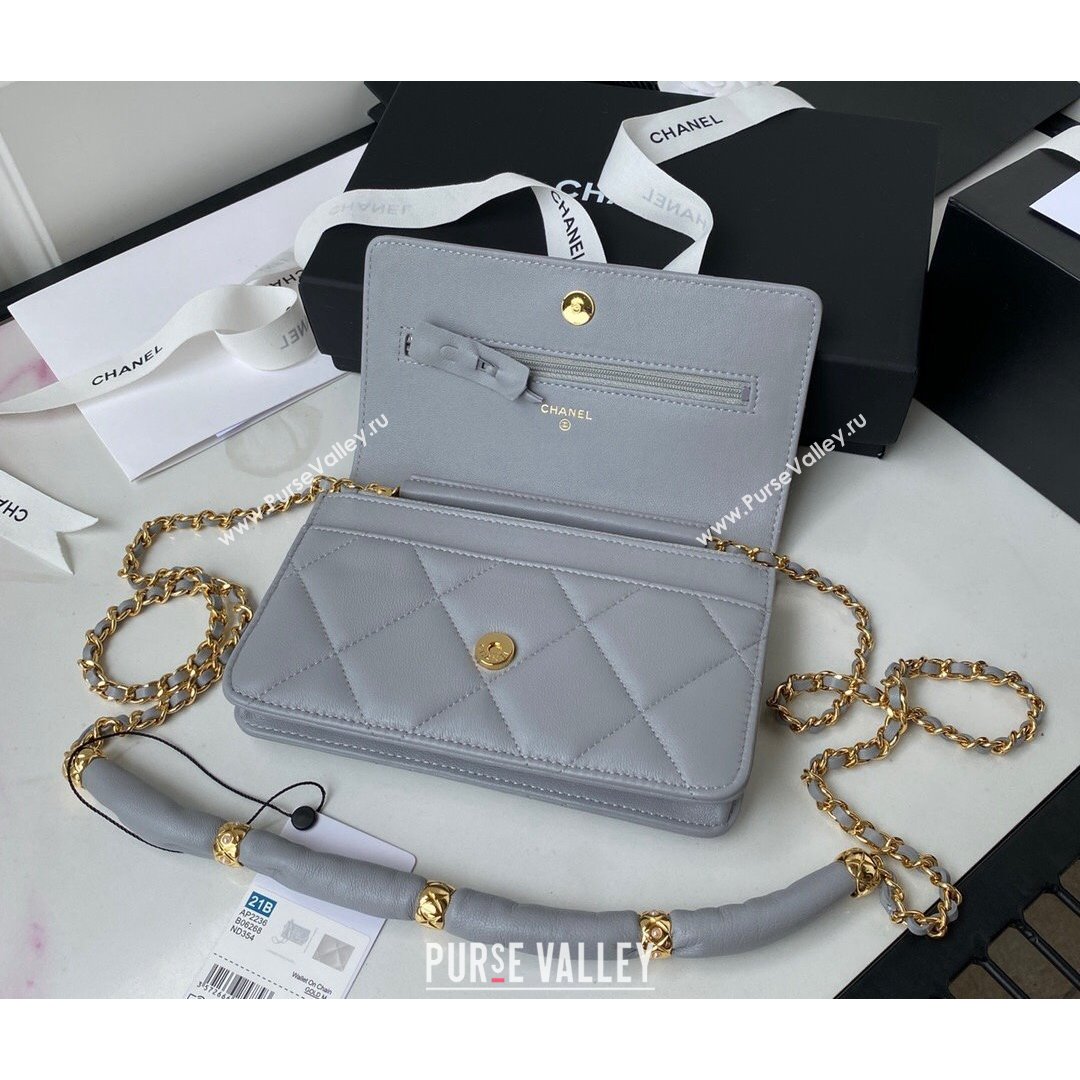 Chanel Lambskin Wallet on Chain WOC with Rings AP2236 Gray 2021 (SSZ-21082825)