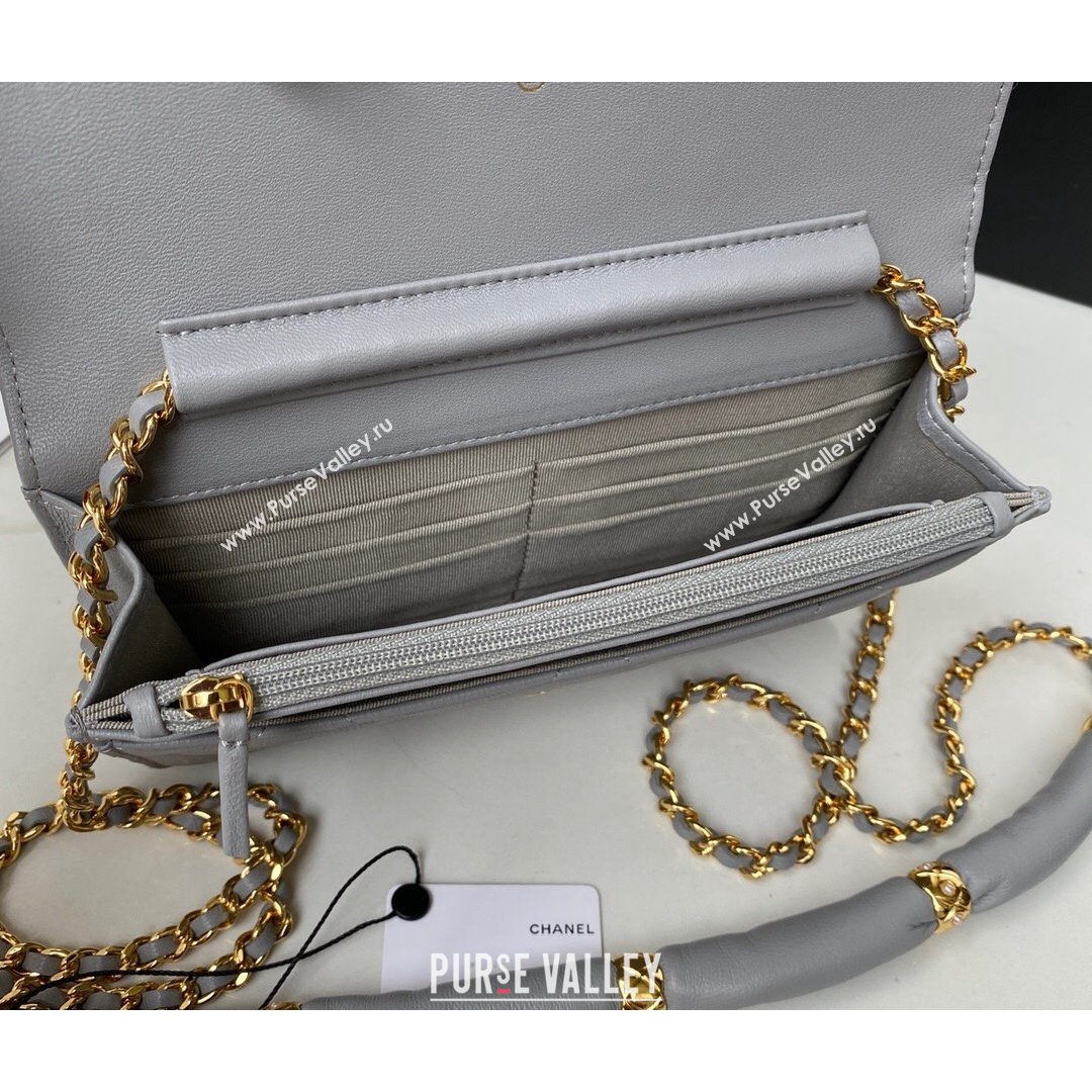 Chanel Lambskin Wallet on Chain WOC with Rings AP2236 Gray 2021 (SSZ-21082825)