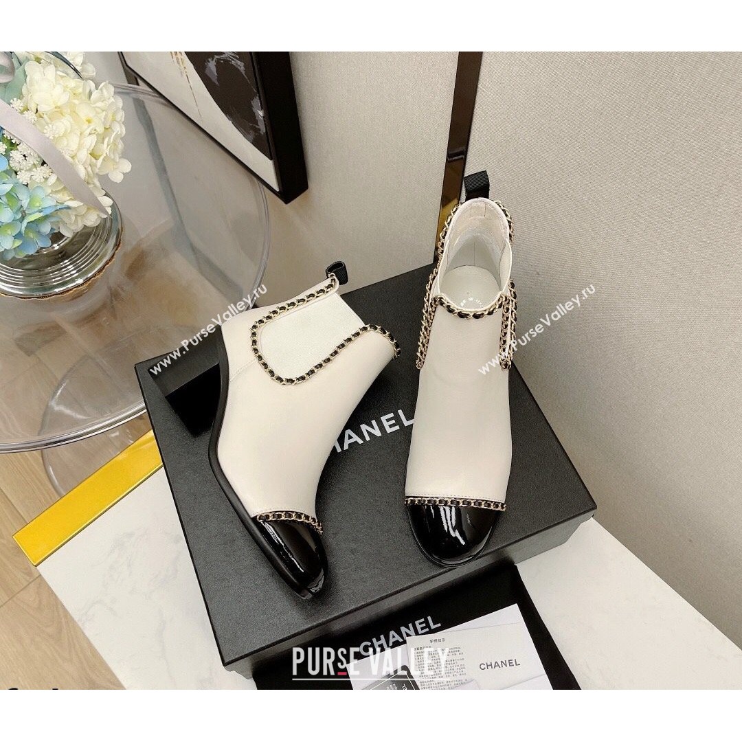 Chanel Lambskin Chian Heel Short Boots 7cm White 2021 (MD-21080947)