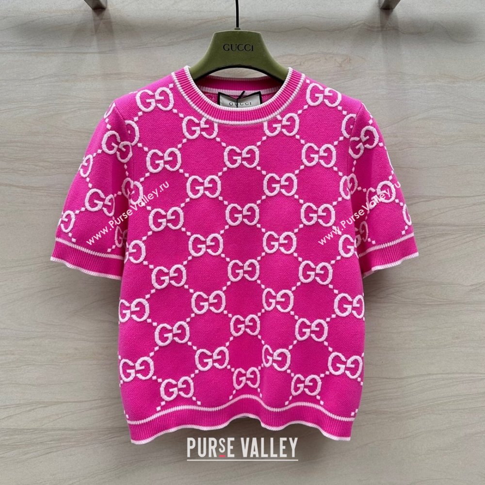 Gucci GG Short-sleeved Sweater G051733 Pink 2024 (Q-24051733)