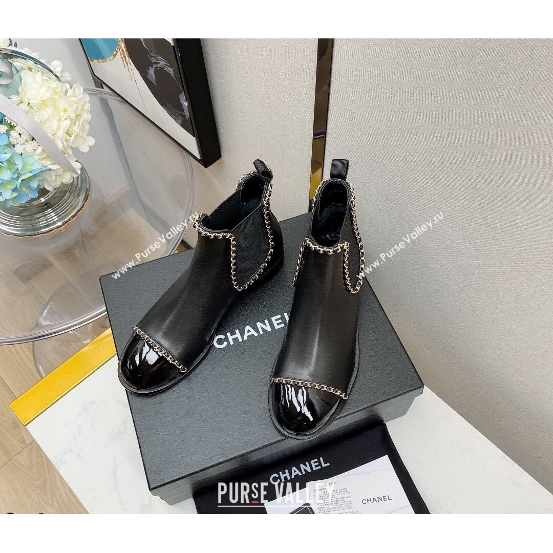 Chanel Lambskin Chian Heel Short Boots 3cm Black 2021 (MD-21080949)