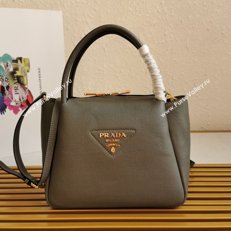 Prada Small Leather Top handle Bag 1BC145 Grey 2020 (YZ-20112715)