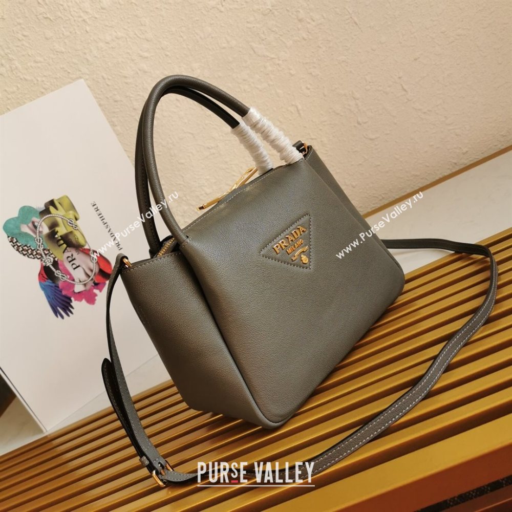 Prada Small Leather Top handle Bag 1BC145 Grey 2020 (YZ-20112715)