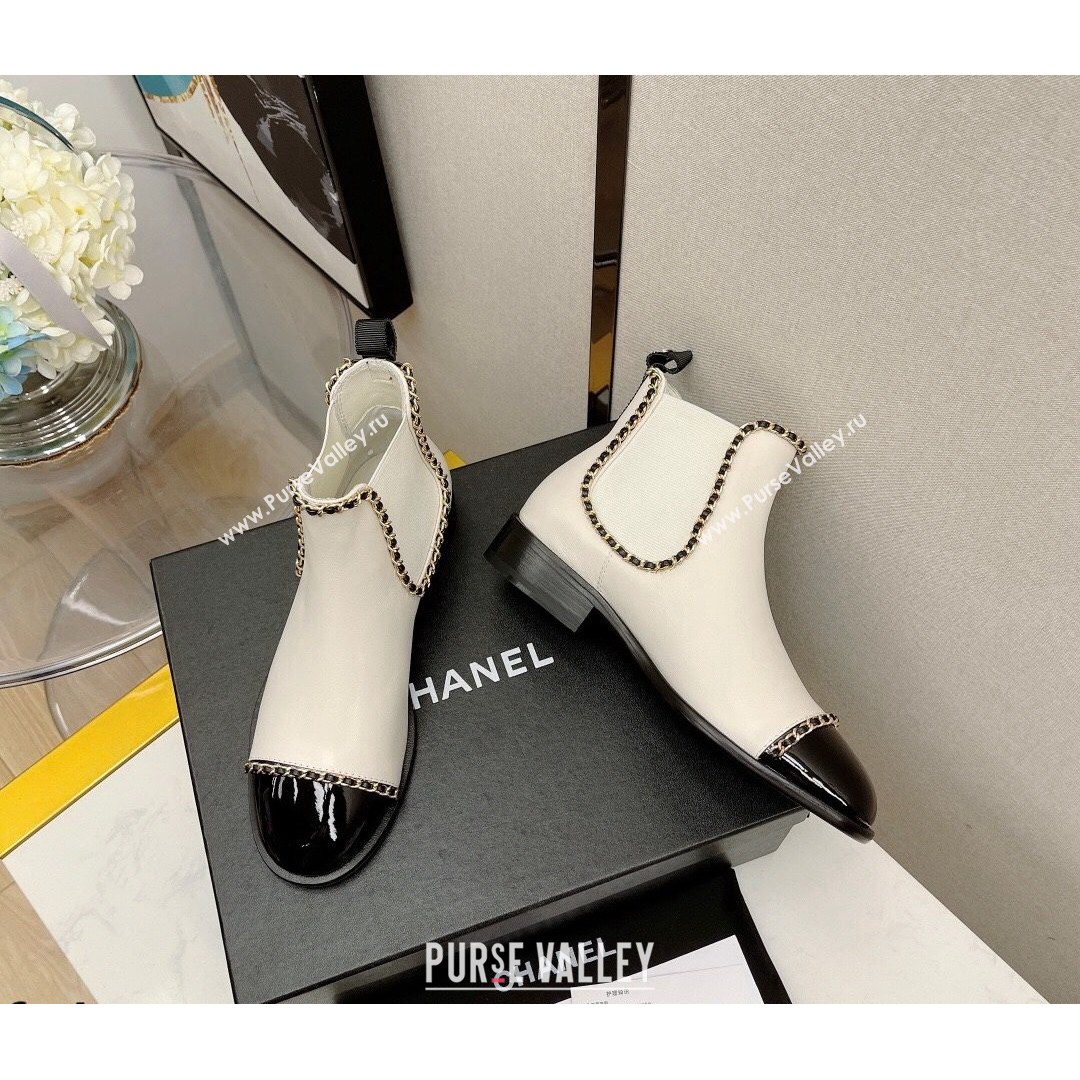 Chanel Lambskin Chian Heel Short Boots 3cm White 2021 (MD-21080950)