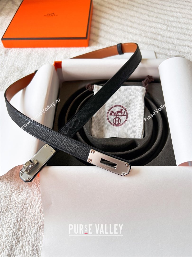 Hermes Epsom Leather Belt 1.8cm Black/Silver 2024 (YANG-24072412)