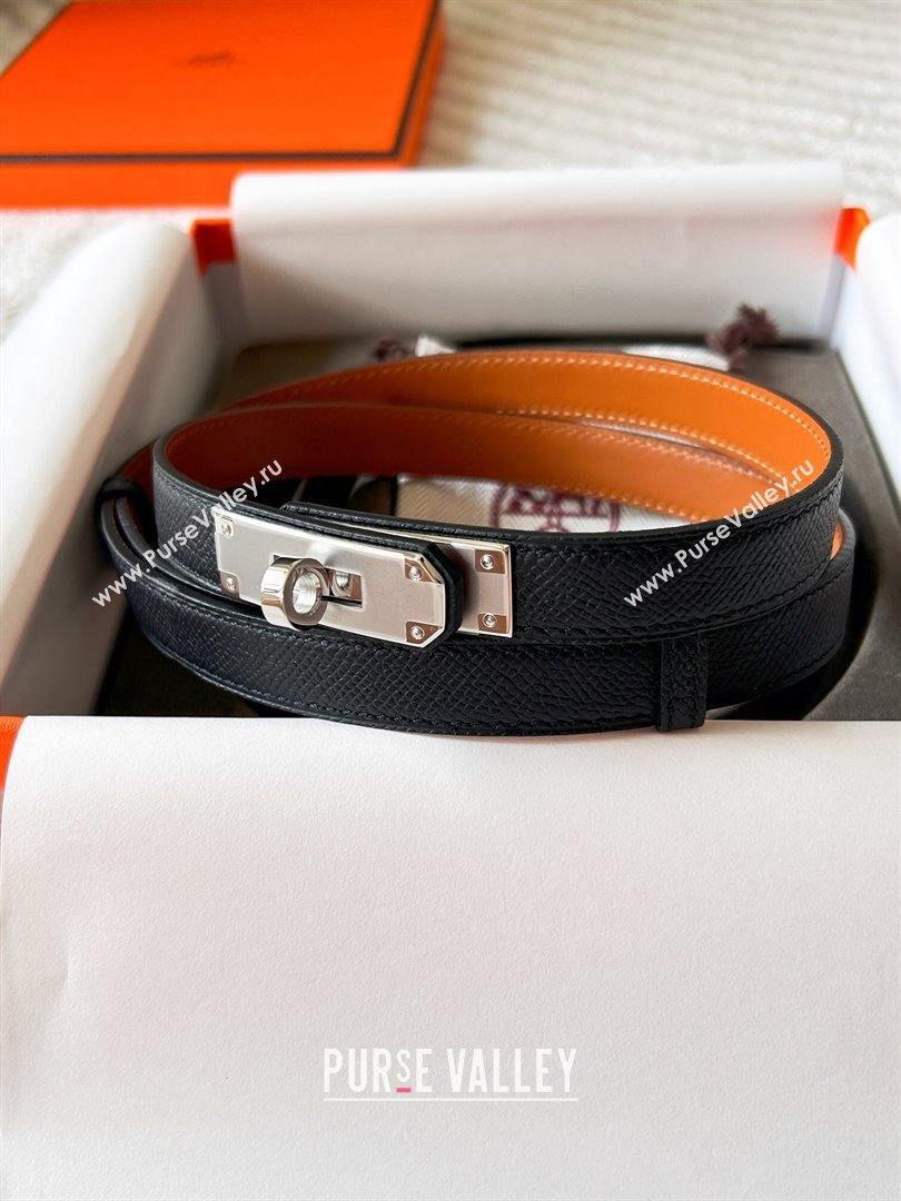 Hermes Epsom Leather Belt 1.8cm Black/Silver 2024 (YANG-24072412)