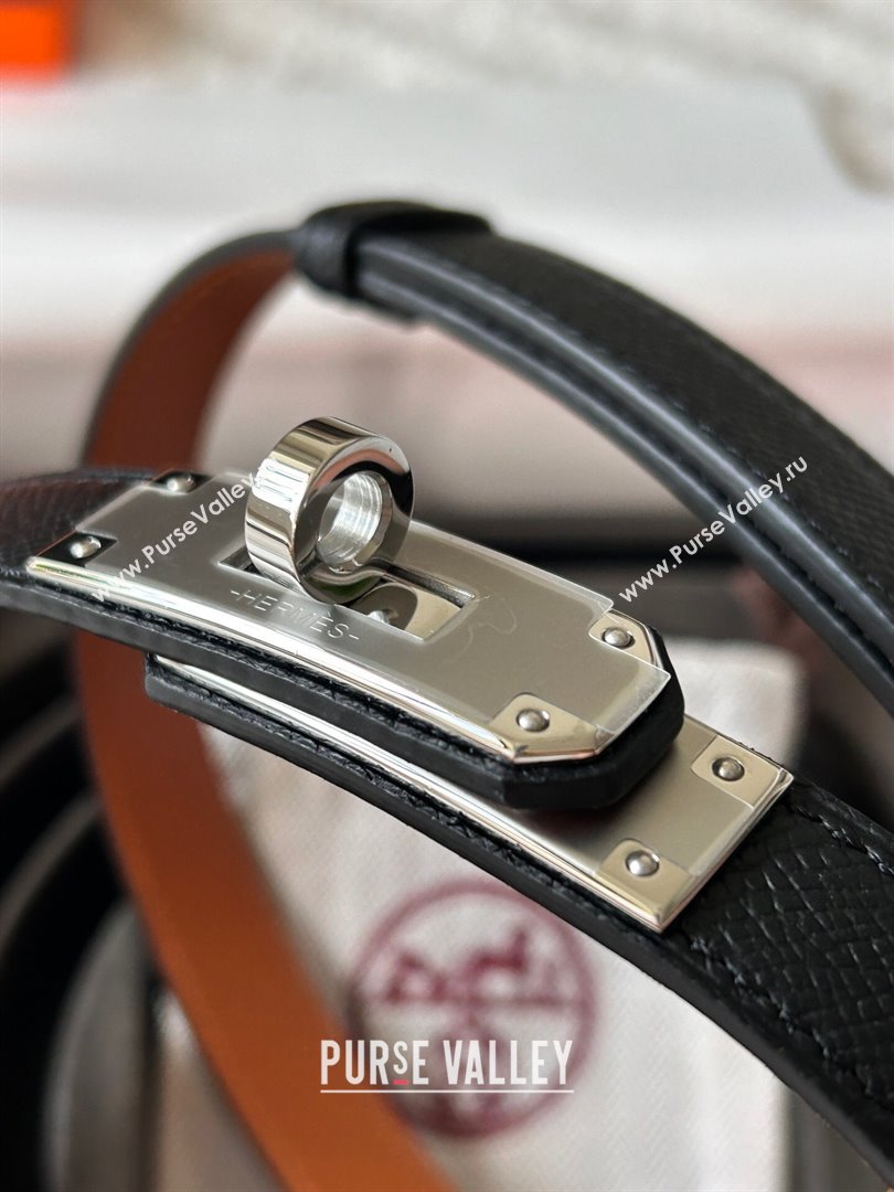 Hermes Epsom Leather Belt 1.8cm Black/Silver 2024 (YANG-24072412)