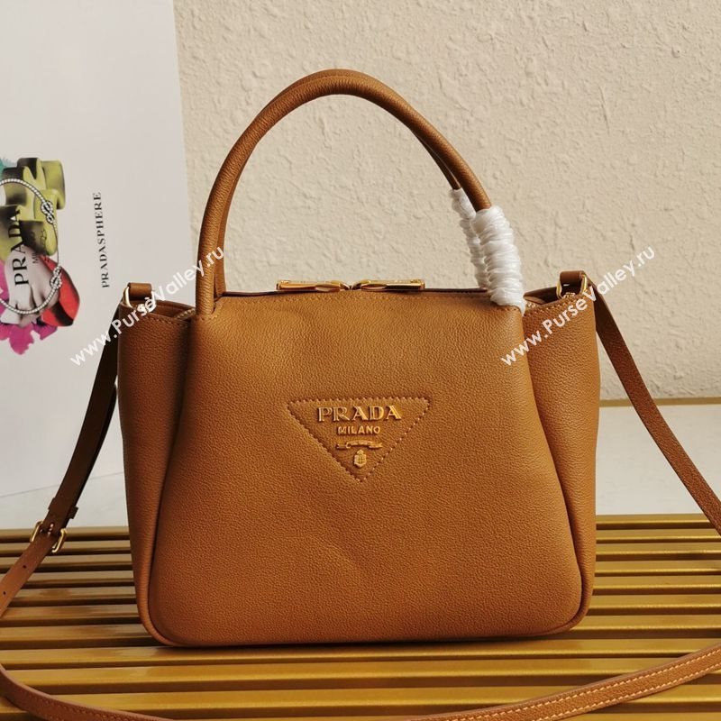 Prada Small Leather Top handle Bag 1BC145 Brown 2020 (YZ-20112713)