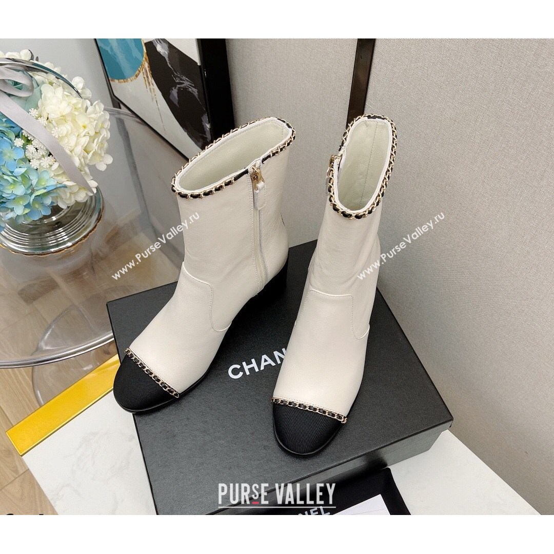 Chanel Lambskin Chain Heel Short Boots 7cm G37826 White 2021 (MD-21080953)