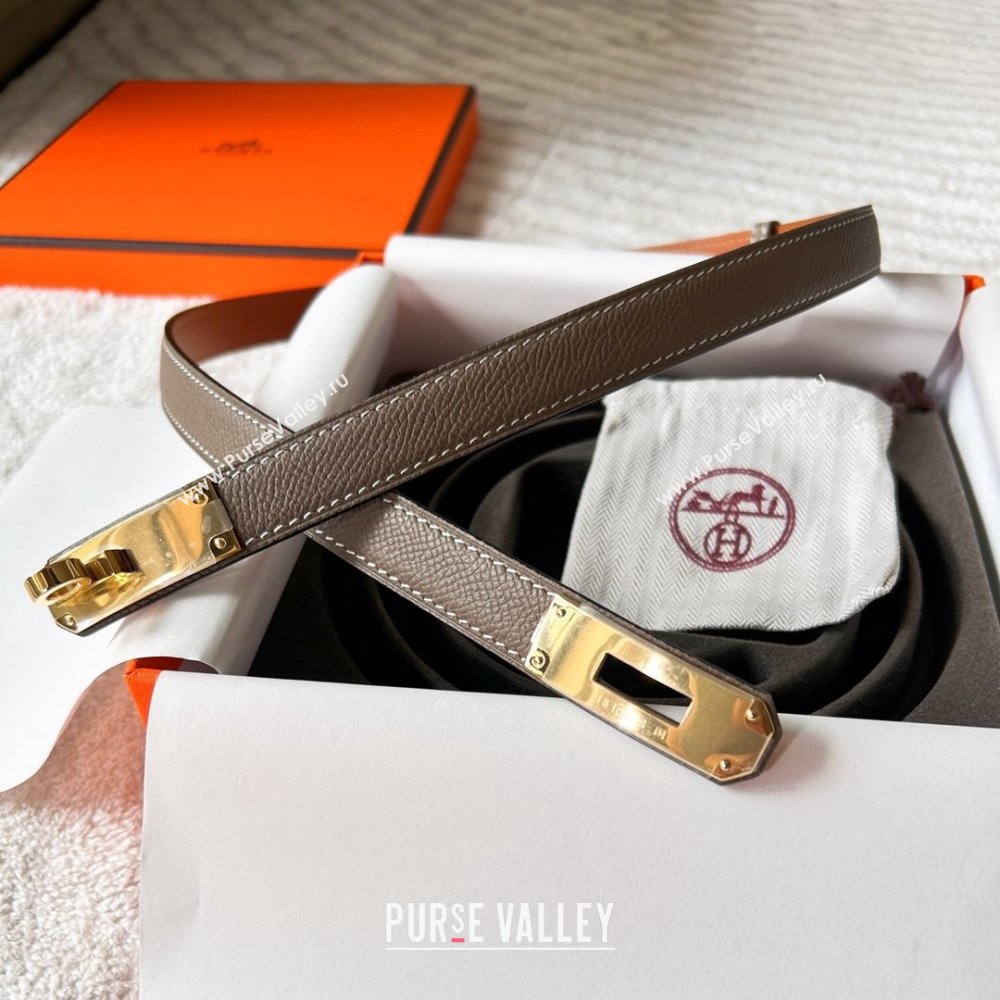 Hermes Epsom Leather Belt 1.8cm Grey/Gold 2024 (YANG-24072414)