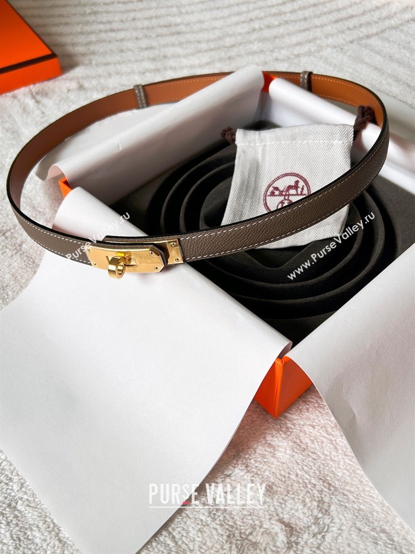 Hermes Epsom Leather Belt 1.8cm Grey/Gold 2024 (YANG-24072414)