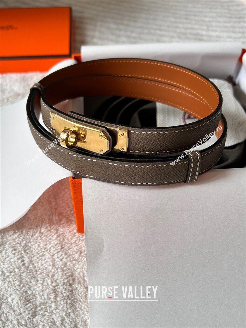 Hermes Epsom Leather Belt 1.8cm Grey/Gold 2024 (YANG-24072414)