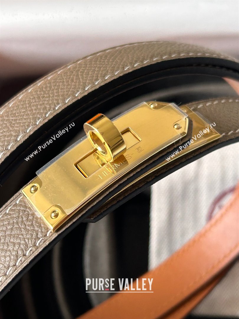 Hermes Epsom Leather Belt 1.8cm Grey/Gold 2024 (YANG-24072414)