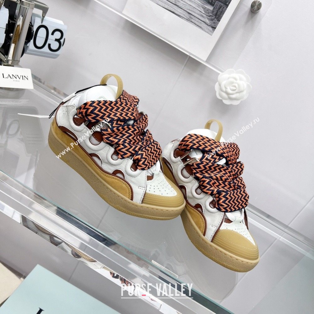 Lanvin Leather Curb Sneakers L11112 White/Brown 2023 Top (KL-23110112)