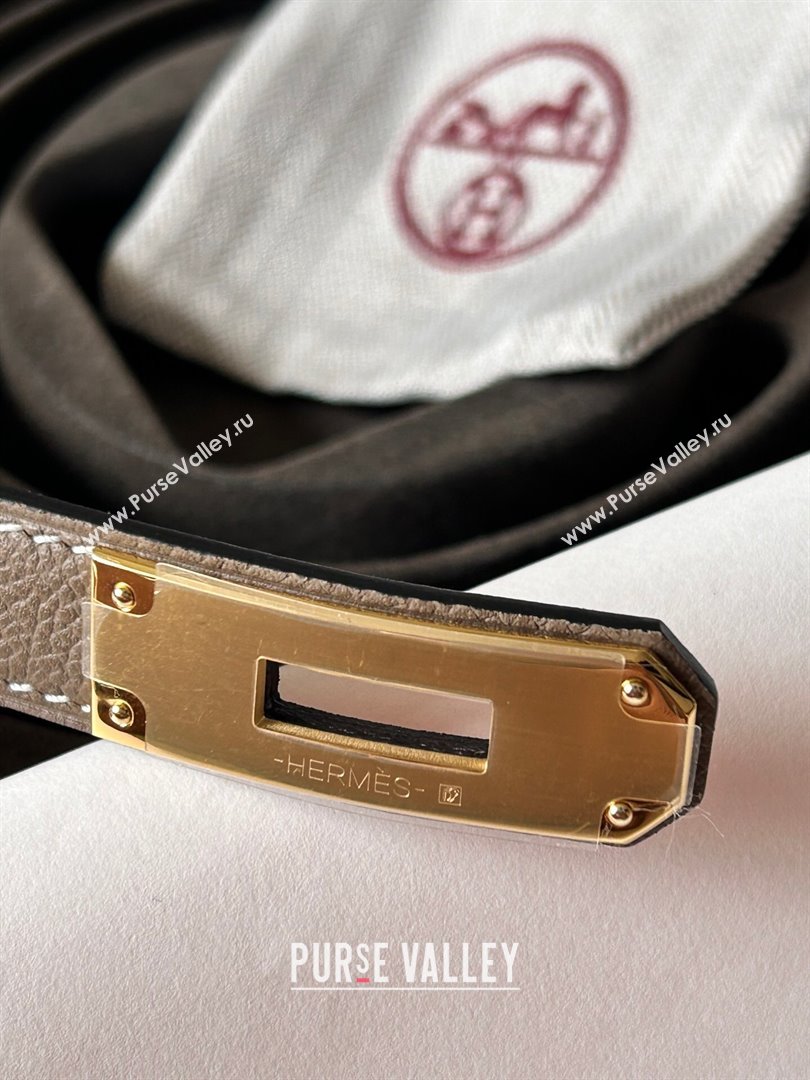 Hermes Epsom Leather Belt 1.8cm Grey/Gold 2024 (YANG-24072414)