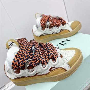 Lanvin Leather Curb Sneakers L11112 White/Brown 2023 Top (KL-23110112)