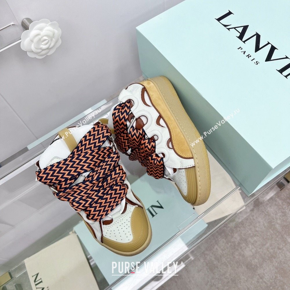 Lanvin Leather Curb Sneakers L11112 White/Brown 2023 Top (KL-23110112)