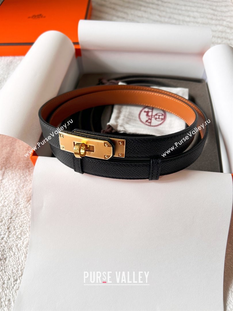 Hermes Epsom Leather Belt 1.8cm Black/Gold 2024 (YANG-24072413)