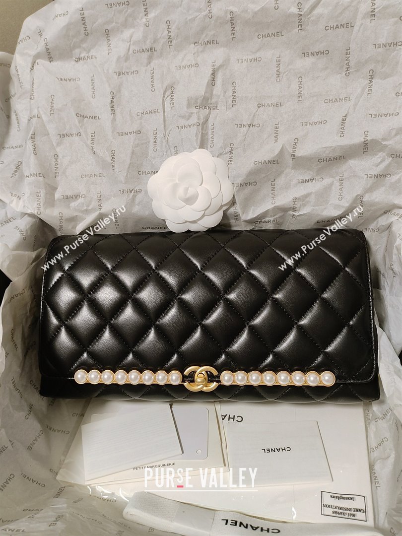 Chanel Lambskin Clutch with Imitation Pearls AS4455 Black 2023 (JY-23120702)