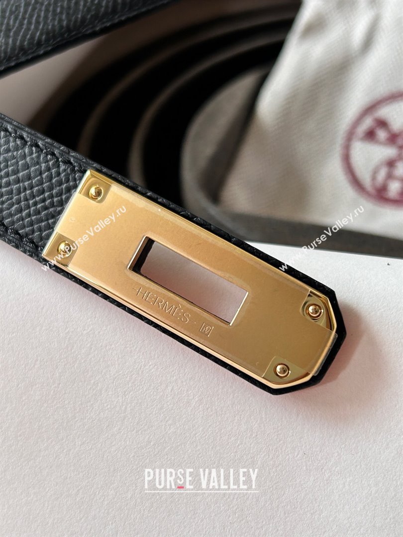 Hermes Epsom Leather Belt 1.8cm Black/Gold 2024 (YANG-24072413)