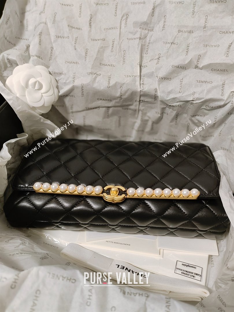 Chanel Lambskin Clutch with Imitation Pearls AS4455 Black 2023 (JY-23120702)