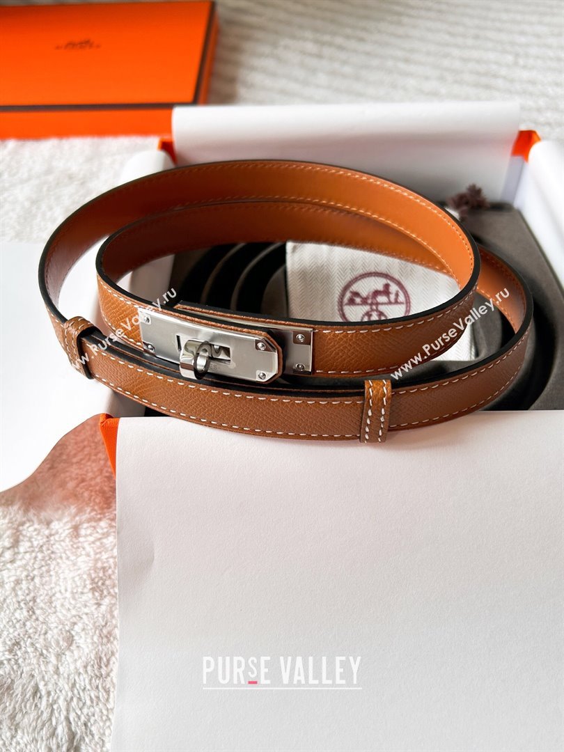 Hermes Epsom Leather Belt 1.8cm Brown/Silver 2024 (YANG-24072415)