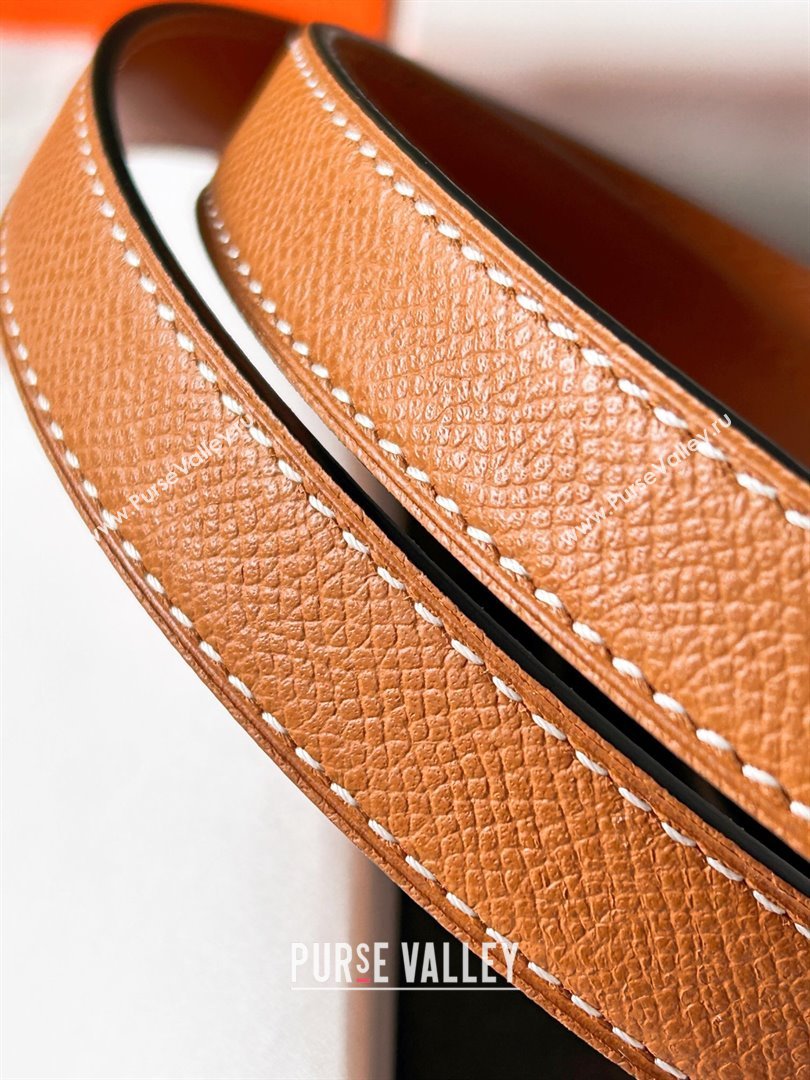 Hermes Epsom Leather Belt 1.8cm Brown/Silver 2024 (YANG-24072415)