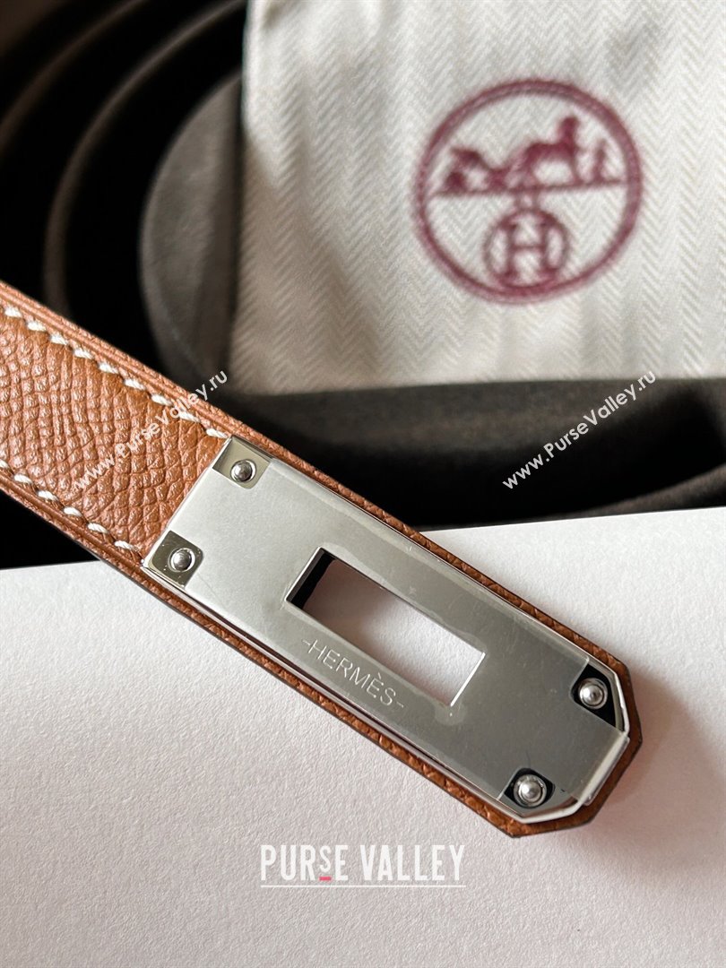Hermes Epsom Leather Belt 1.8cm Brown/Silver 2024 (YANG-24072415)